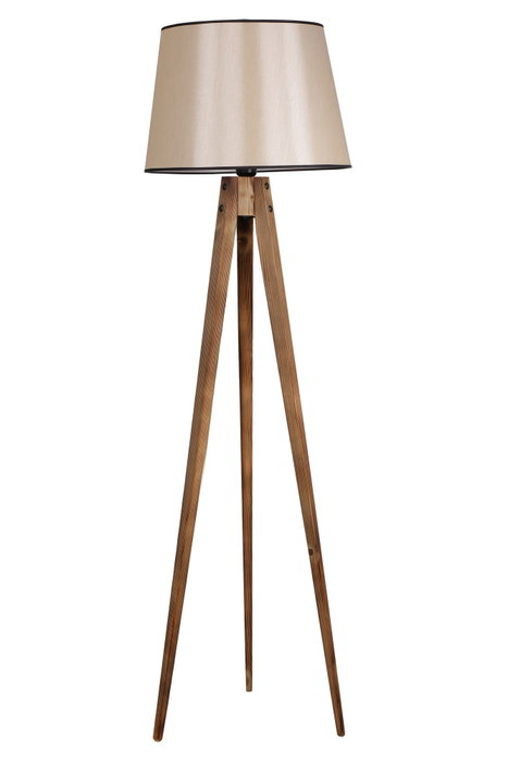 Opviq Lámpara de Pie de Madera con Pantalla de Tela Marrón